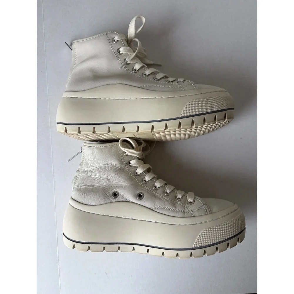 J/Slides NYC Women Off White Leather High Top Platform Sneakers Size 6 Lug Sole